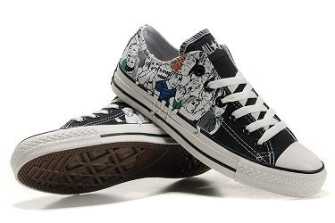 Cartoon Converse All Star Chuck Taylor Low White and Black Shoes