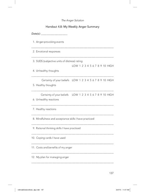 Fillable Online Subjective Units Of Distress Scale Suds Worksheets