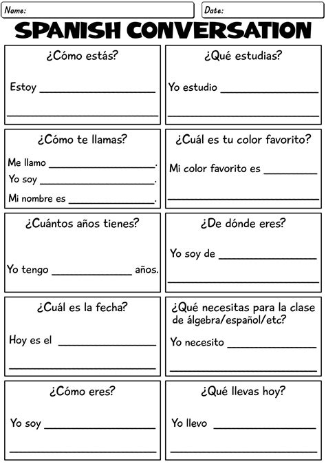 15 Basic Spanish Conversation Worksheets