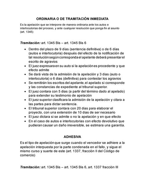 Apelacion en materia Mercantil ORDINARIA O DE TRAMITACIÓN INMEDIATA