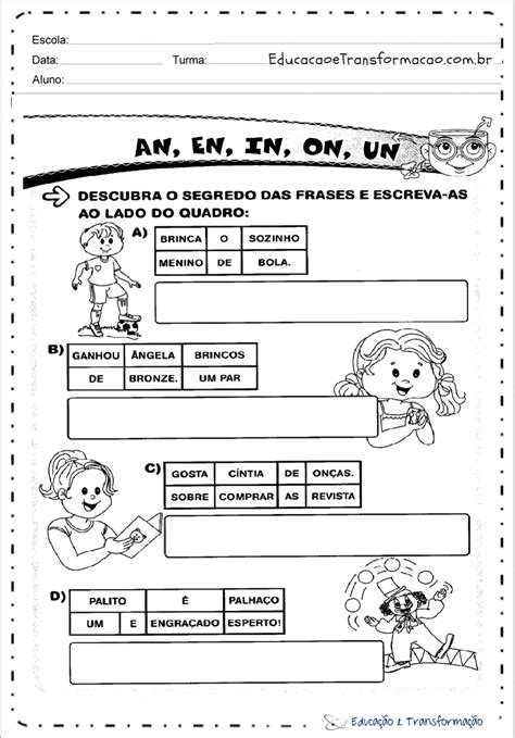 Atividade Com An En In On Un 3 Ano - Atividades Com An En In On Un 3 Ano - ZULEDU