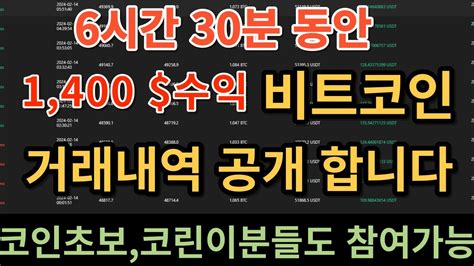 코인단타 6시간30분동안 1400달러 수익 비트코인 거래내역 공개 합니다 코인 초보분들도 참여가능합니다 Youtube