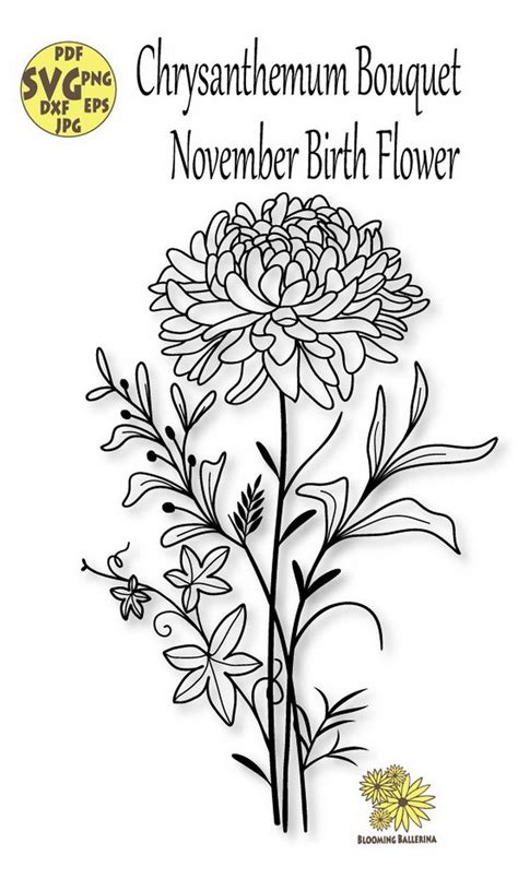 A Drawing Of Flowers With The Words Chrysanthemum Bouquet November