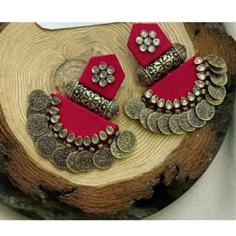 Party Red Handmade Fabric Earring 2 Inch At Rs 120 Pair In Faridabad