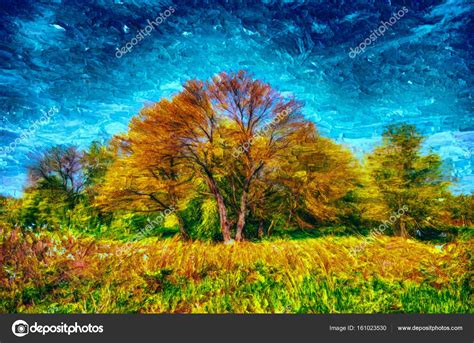 Oil painting landscape with tree — Stock Photo © chedros #161023530