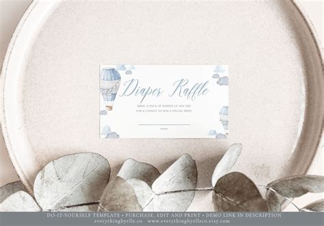 Hot Air Balloon Baby Shower Book Card Editable Blue Boy Hot Etsy