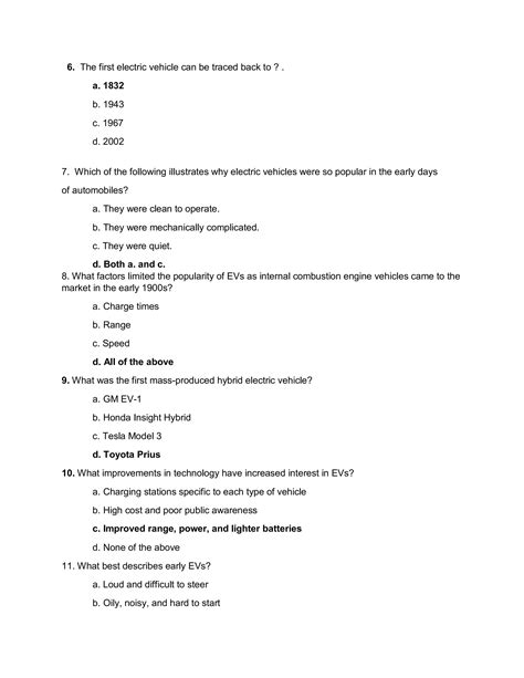 Hybrid Electric Vehicle Quiz Pdf