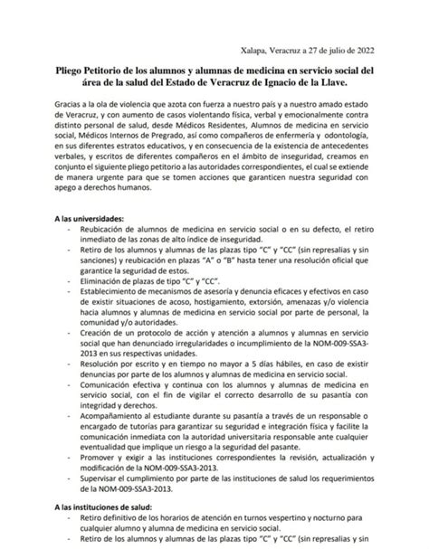 Entregan Pliego Petitorio Las Y Los Alumnos De Medicina En Servicio