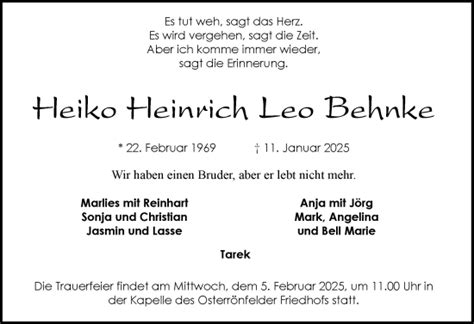 Kondolenzbuch Von Heiko Heinrich Leo Behnke Sh Z Trauer