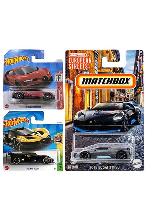 HOT WHEELS Araç Bugatti Set Hot Wheels Bugatti Bolide Sarı Bugatti Chiron Matchbox