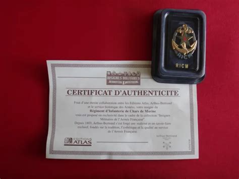 Fran Ais Militaire Ricm Insignes Arthus Bertrand Certificat De