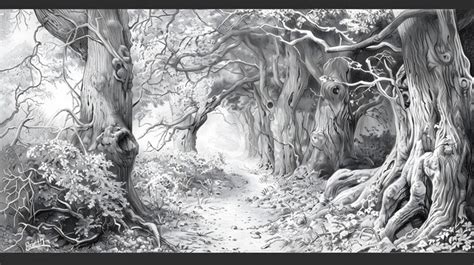 Premium Photo | Enchanting Pencil Sketch of an Ancient Forest Pathway ...