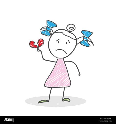 Cartoon character of a sad girl with a broken heart in her hand. Simple ...