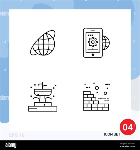 Stock Vector Icon Pack Of 4 Line Signs And Symbols For Globe Buildings