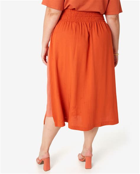 Riachuelo Saia Midi Plus Size Feminina Evasê Cintura Alta Laranja