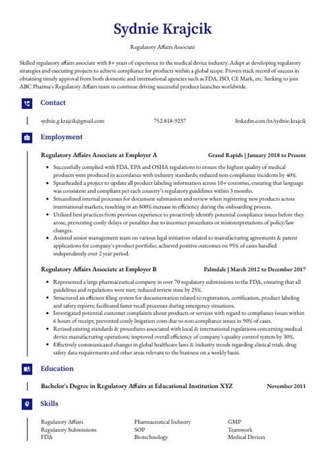 Regulatory Affairs Associate Resume Cv Example And Writing Guide