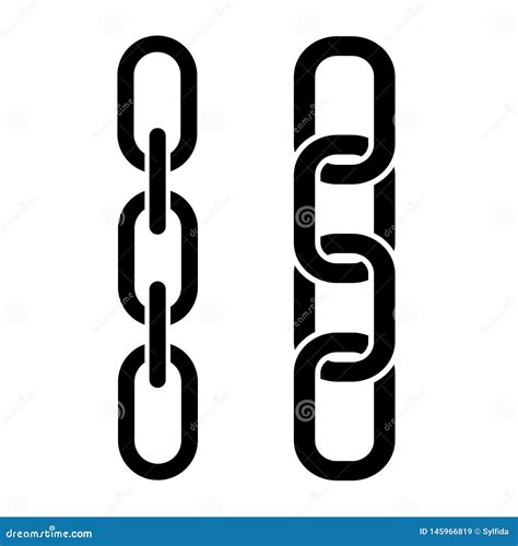 Set of Metal Chain, Black Icons. Vector Stock Illustration