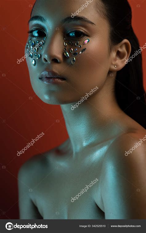Beautiful Naked Asian Girl Shiny Rhinestones Face Stock Photo By VitalikRadko