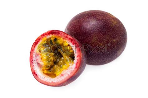 Passion Fruit Isolated Whole Passionfruit And A Half Of Maracuya