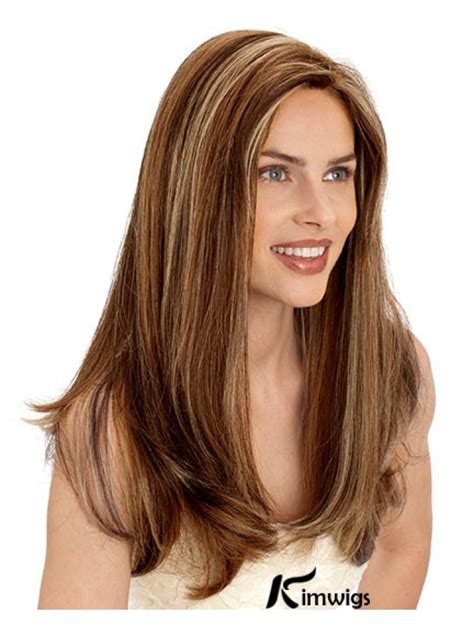 Layered Convenient Straight Brown Long Human Hair Wigs