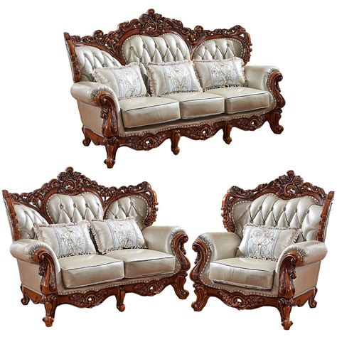 Foshan Sofa Furniture Factroy Wholesale Wood Carved Royal Leather Sofa