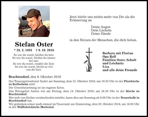 Traueranzeigen Von Stefan Oster Rz Trauer De