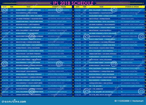 IPL Cricket Match Schedule for 2018 Sports Background Stock Vector ...