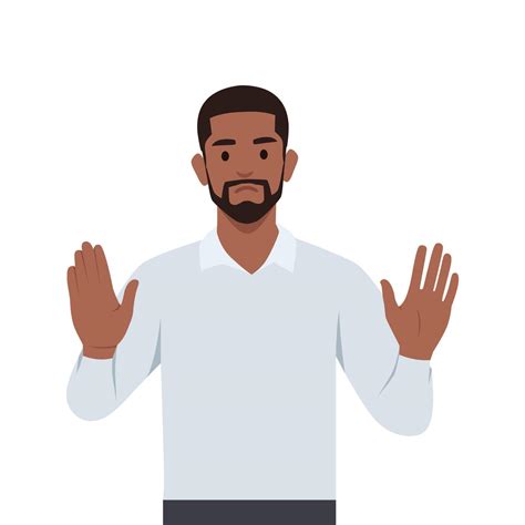 young man character making stop   hands    vector