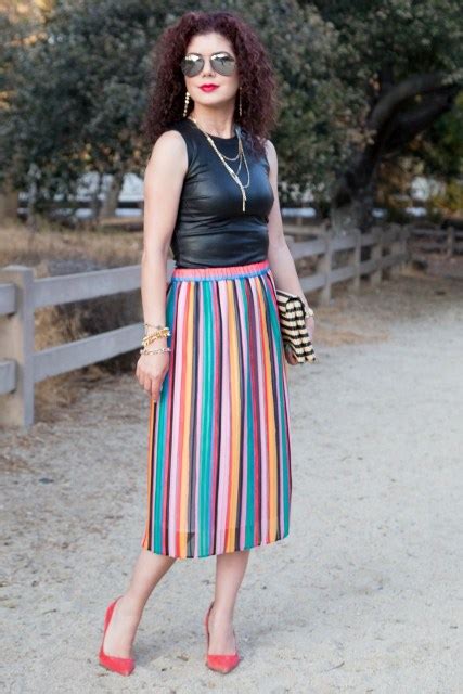 Looks With Striped Pleated Skirts To Repeat Styleoholic