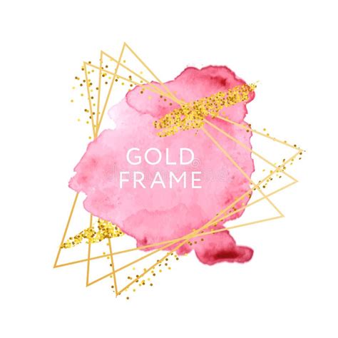 Pink And Nude Brush Strokes And Gold Frame Abstract Vector Watercolor Background Stock Vector