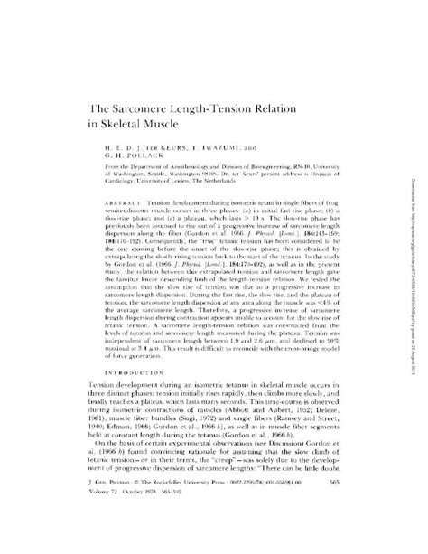 Pdf The Sarcomere Length Tension Relation In Skeletal Muscle The