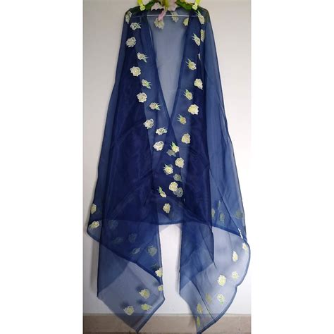 Hand Painted Blue Organza Dupatta For Her Handmade Scarf For Etsy