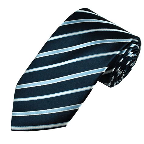 Navy Blue Silver And Light Blue Striped Mens Silk Tie T Boxed From