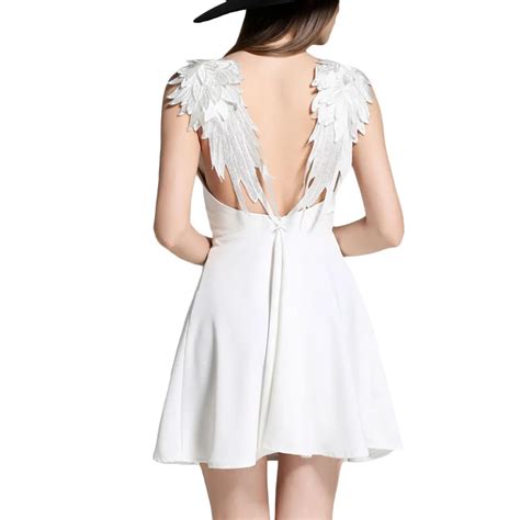 Black Angel Wings Dress Casual Lace Slim Sexy V Neck Backless Party