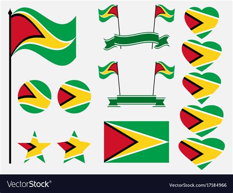 Guyana flag set symbols in heart Royalty Free Vector Image