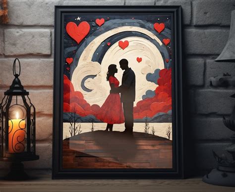 Valentine S Day Folk Art Matte Poster Couple Heart Painting Art Print