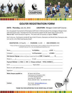 Fillable Online Golfer Registration Form Bc Sports Hall Of Fame Fax