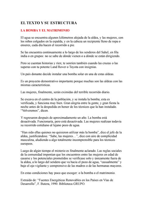 La Bomba Y El Matrimonio Original El Texto Y Su Estructura La Bomba Y El Matrimonio El Agua Se