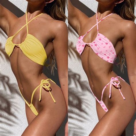 New Sexy Micro Bikini Set Halter Swimsuits Bandage Women String Swimwear China Bikini And