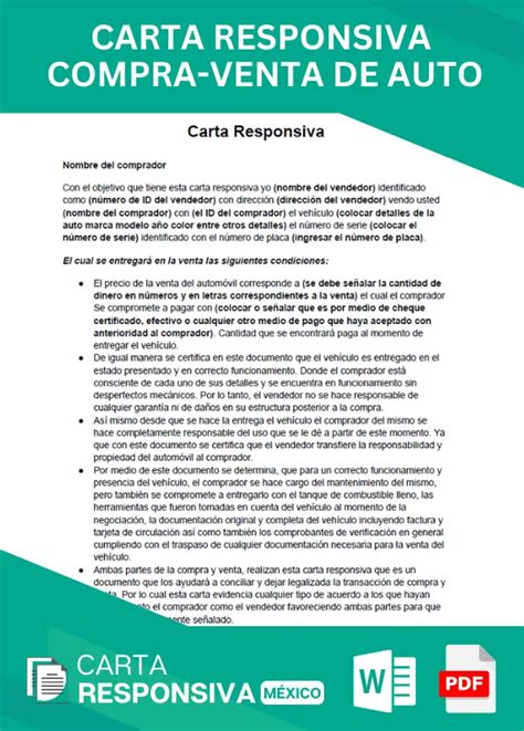 Carta Responsiva De Compra Venta De Auto Ejemplos ️