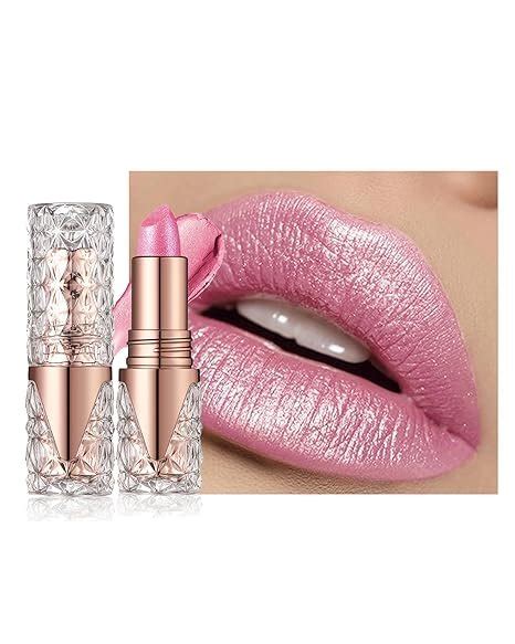 Glitter Metallic Shimmer Nude Pink Lipstick Long Lasting Diamond High Impact