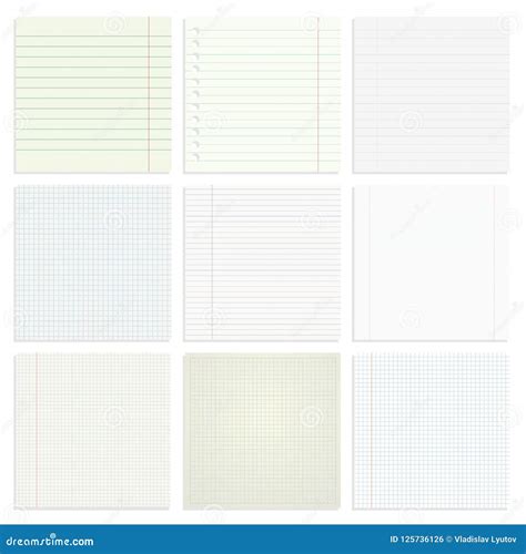 Square, Lined Paper Blank Sheets Set Stock Vector - Illustration of ...