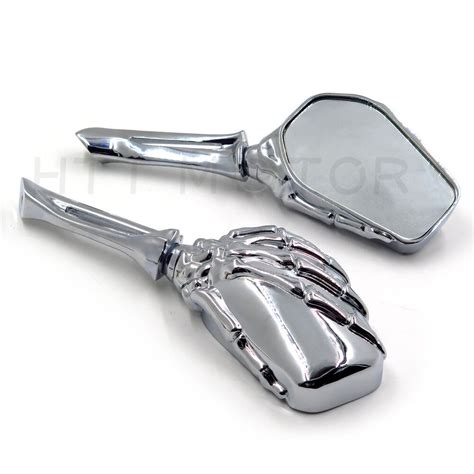 Motorcycle Chrome Skull Skeleton Hand Side Rearview Mirrors For Harley