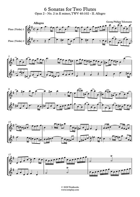 6 Sonatas For Two Flutes Opus 2 No 2 In E Minor TWV 40 102 II