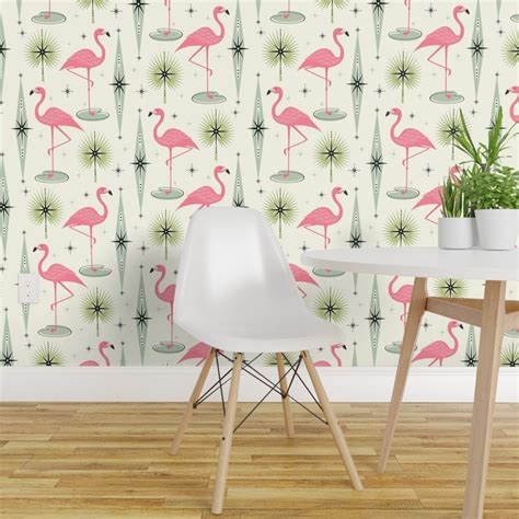 Peel Stick Wallpaper Ft Wide Atomic Flamingo Vertical Pink Flamingos