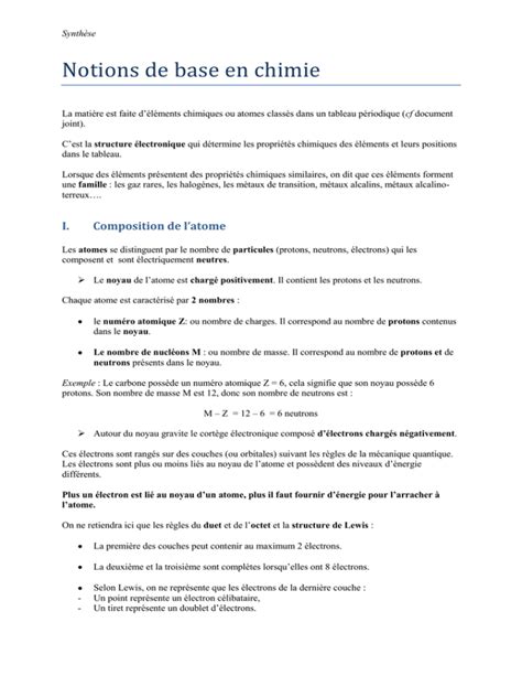 Notions De Base En Chimie