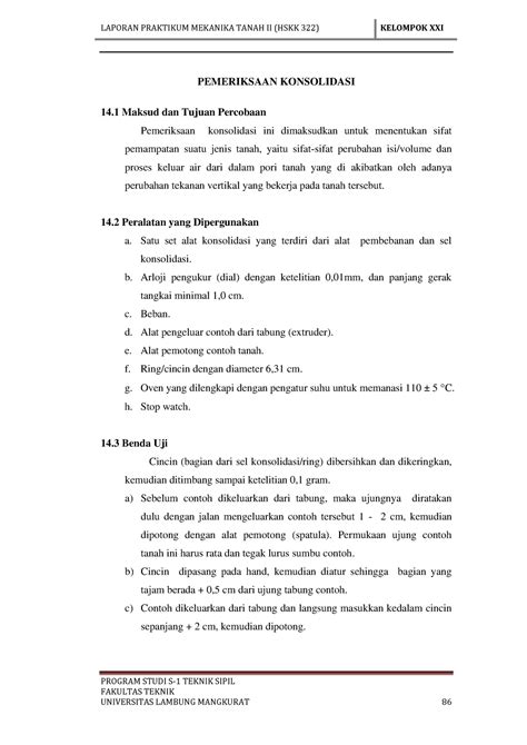 Praktikum Mekanika Tanah II Bab 14 PROGRAM STUDI S 1 TEKNIK SIPIL