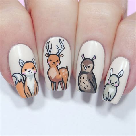 Forest Animal Nails By Nagelfuchs Animal Nail Designs Animal Nails