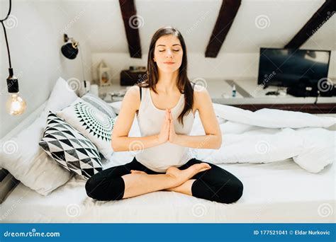 Woman Meditating In Bed At Home Antistress Practice Overcoming Anxiety