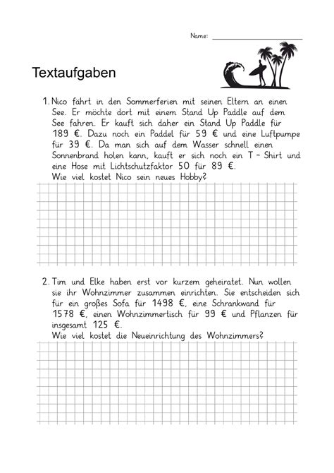 AB Textaufgaben Klasse 3 schriftliche Addition mit Lösungen 1